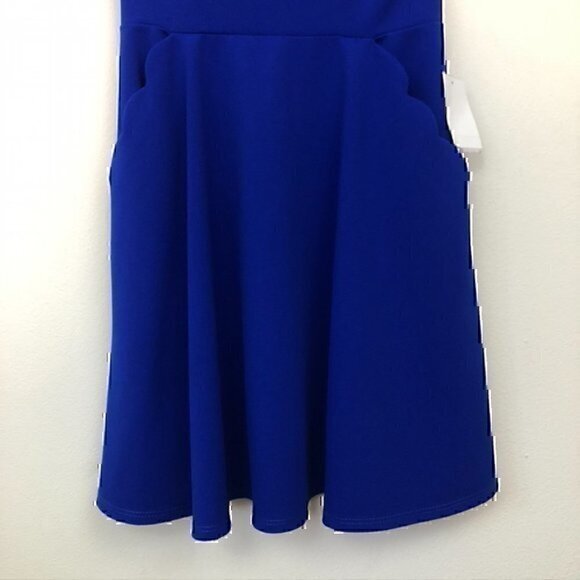 NEW NWT B. DARLIN Off the Shoulder Scalloped Dress Blue Fit Flare Mini JRS 9 10 - Picture 4 of 12